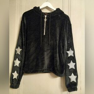 Black Hoodie with Silver Star Sleeves